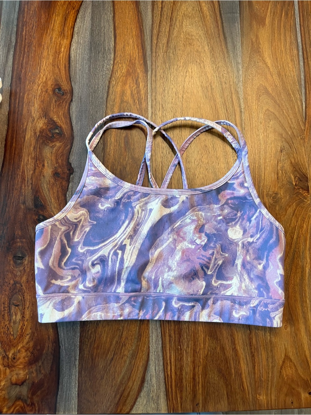 Threads 4 Thought Marble-Print Strappy Sports Bra Large High Neck Yoga Rainbow